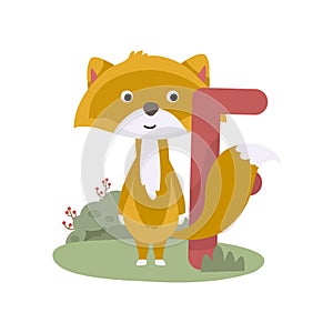 Letter F for the fox. Cute Animal Vector illustration fox.