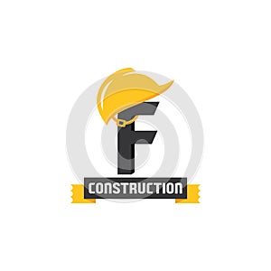 Letter F Helmet Construction Logo Vector Design. Security Building Architecture Icon Emblem