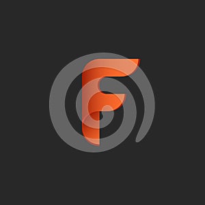 Letter F logo fire symbol paper or plastic material design element fiery orange gradient tech emblem