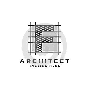 Letter F logo with a sketch style. architect company logo vector template