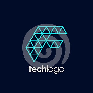 Letter F Triangle Polygon Tech Logo
