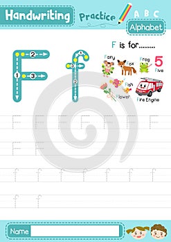 Letter F uppercase and lowercase tracing practice worksheet A4