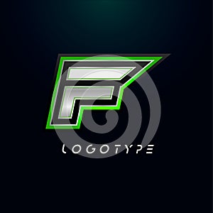 Letter F for video game logo and super hero monogram. Sport gaming emblem, bold futuristic letter with sharp angles and