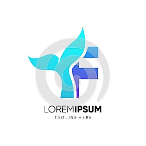 Letter F Whale Tail Logo Design Vector Icon Graphic Emblem Illustration
