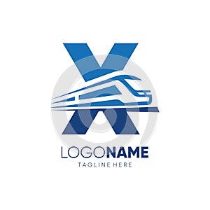 Letter X Fast Train Logo Design Vector Icon Emblem Symbol Graphic Illustration