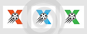 Letter X Film Logo Concept With Film Reel For Media Sign, Movie Director Symbol