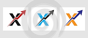 Letter X Financial Logo Template with Marketing Growth Arrow. Marketing And Financial Business Logotype