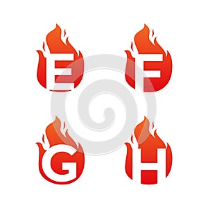 Letter flame for logo company. Letter E F G H logo flame template, fire logo initials
