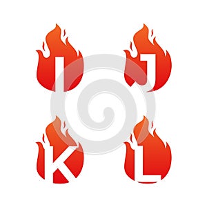 Letter flame for logo company. Letter I J K L logo flame template, fire logo initials
