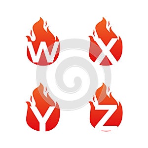 Letter flame for logo company. Letter W X Y Z logo flame template, fire logo initials