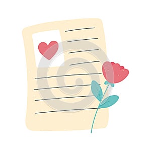 letter with flower message love and romance in cartoon style