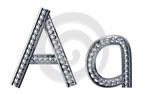 Letter a. font from construction rebar. 3D render photo