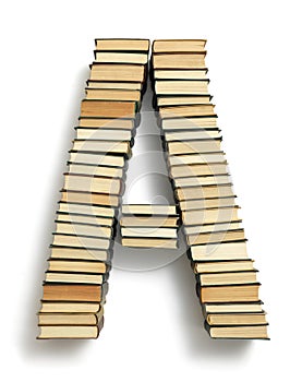 Letter A formed from the page ends of books