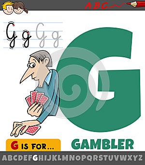 letter G from alphabet with cartoon gambler character