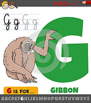 Letter G from alphabet with cartoon gibbon ape