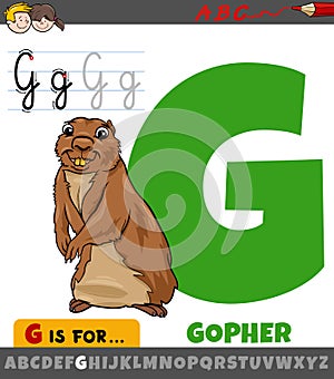 Letter G from alphabet with cartoon gopher animal character