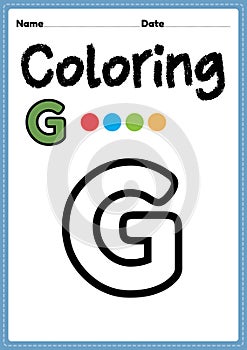 Letter g alphabet coloring page for preschool, kindergarten & Montessori kids to learn and practice writing, drawing and coloring
