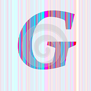 Letter G of the alphabet made with stripes with colors purple, pink, blue, yellow