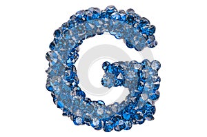 Letter G from blue diamonds or sapphires with brilliant cut. 3D rendering