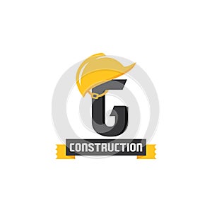 Letter G Helmet Construction Logo Vector Design. Security Building Architecture Icon Emblem