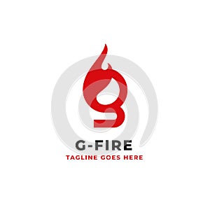 Letter g initial logo with fire element concept vector design