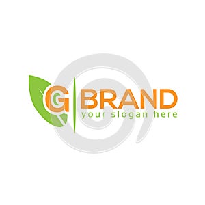 Letter G with leaf on white background. Logo Design Template. Flat design