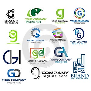 Letter G logo set. Set of colorful G letter symbols
