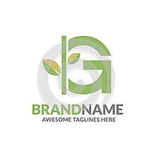 Letter g with natural green leaf logo