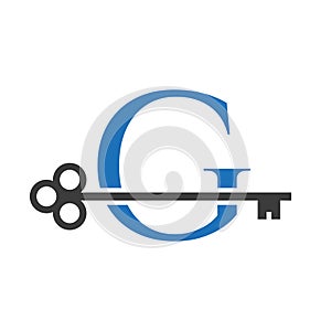 Letter G Real Estate Logo Concept With Home Lock Key Vector Template. Luxury Home Logo Key Sign