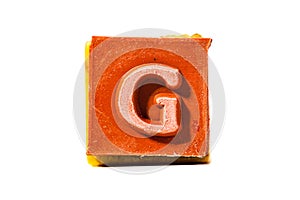 Letter G. Rubber stamp with wooden handle. Entire alphabet available