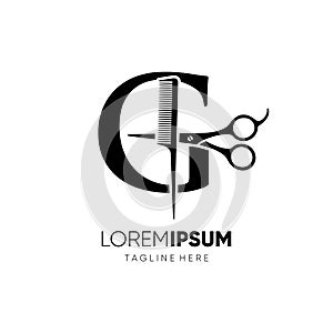 Letter G Scissors and Hair Comb Stylist Logo Design Vector Icon Graphic