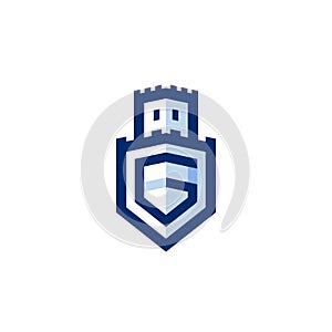 Letter A G on shield logo in castle shape logo gram icon for protection guard and security