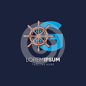 Letter G Ship Steering Wheel Logo Design Vector Icon Graphic Emblem Illustration