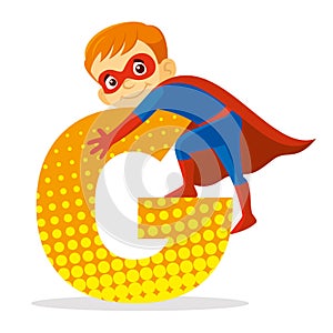 Letter G Superhero Boy Cartoon character Vector illustration