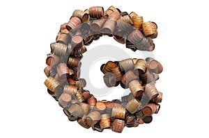 Letter G from wooden barrels, 3D rendering