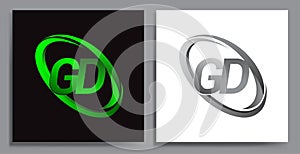 letter GD logotype design for company name colored Green swoosh and grey. vector set logo design for business and company identity