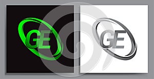 letter GE logotype design for company name colored Green swoosh and grey. vector set logo design for business and company identity