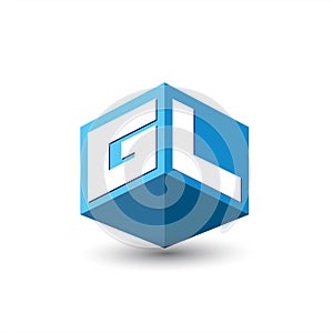 Letter GL logo in hexagon shape and blue background, cube logo with letter design for company identity