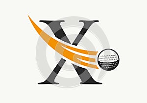 Letter X Golf Logo Design Template. Hockey Sport Academy Sign, Club Symbol
