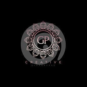 Letter GP Elegant initial logo Lotus vector