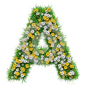 Letter A Of Green Grass And Flowers