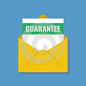 Letter of guarantee in envelope, flat vector illustration