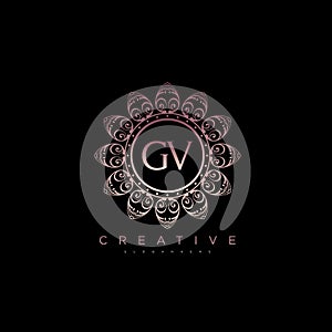 Letter GV Elegant initial logo Lotus vector