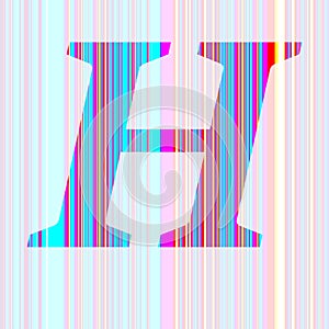 Letter H of the alphabet made with stripes with colors purple, pink, blue, yellow