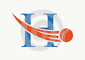 Letter H Cricket Logo Concept With Ball Icon For Cricket Club Symbol Vector Template. Cricketer Sign