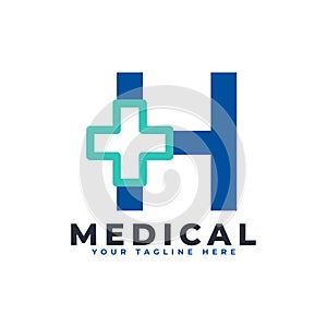 Letter H cross plus logo. Usable for Business, Science, Healthcare, Medical, Hospital and Nature Logos