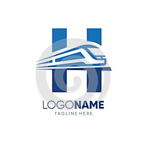 Letter H Fast Train Logo Design Vector Icon Emblem Symbol Graphic Illustration