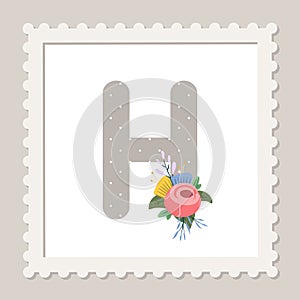 Letter H with flowers. Floral alphabet font uppercase