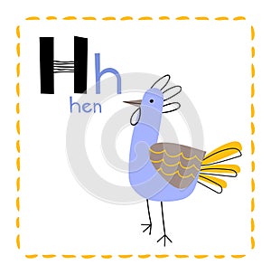 Letter H. Funny Alphabet for young children. Learning English for kids concept with a font in black capital letters in