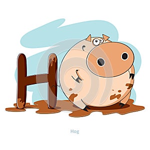 Letter H with funny Hog photo